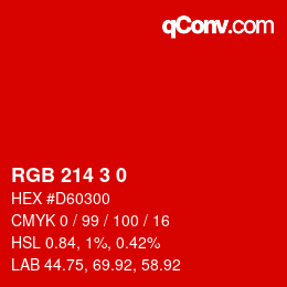 Color code: RGB 214 3 0 | qconv.com