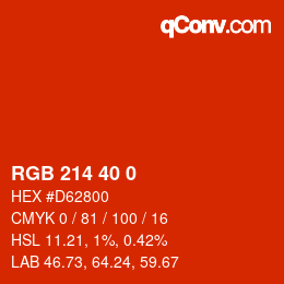 Color code: RGB 214 40 0 | qconv.com