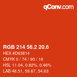 カラーコード: RGB 214 56.2 20.6 | qconv.com