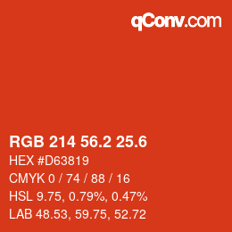 カラーコード: RGB 214 56.2 25.6 | qconv.com