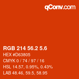 カラーコード: RGB 214 56.2 5.6 | qconv.com