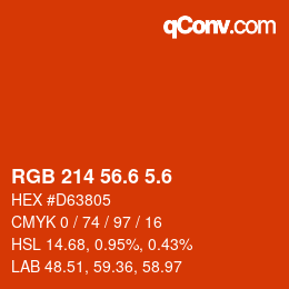 カラーコード: RGB 214 56.6 5.6 | qconv.com