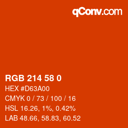 Color code: RGB 214 58 0 | qconv.com