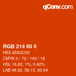 Color code: RGB 214 60 0 | qconv.com