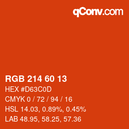 カラーコード: RGB 214 60 13 | qconv.com