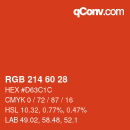カラーコード: RGB 214 60 28 | qconv.com