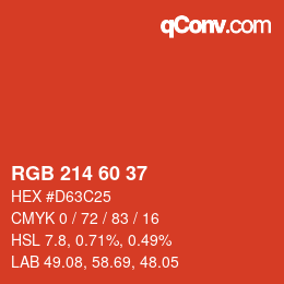 Color code: RGB 214 60 37 | qconv.com