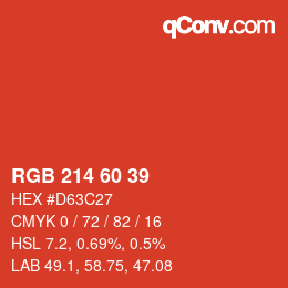カラーコード: RGB 214 60 39 | qconv.com