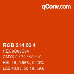 カラーコード: RGB 214 60 4 | qconv.com