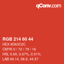 カラーコード: RGB 214 60 44 | qconv.com
