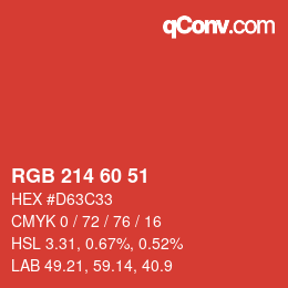 カラーコード: RGB 214 60 51 | qconv.com