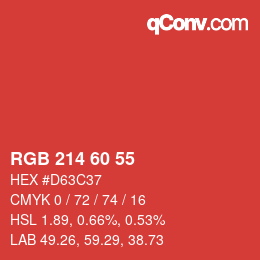カラーコード: RGB 214 60 55 | qconv.com