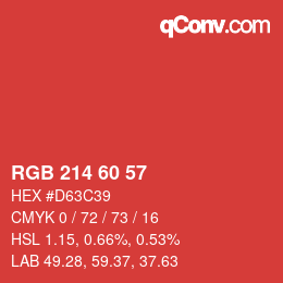 カラーコード: RGB 214 60 57 | qconv.com