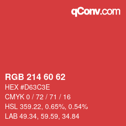 カラーコード: RGB 214 60 62 | qconv.com