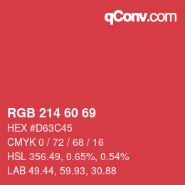 カラーコード: RGB 214 60 69 | qconv.com