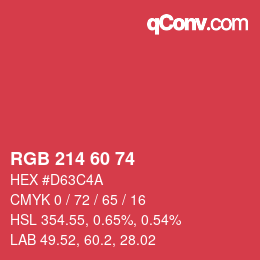 カラーコード: RGB 214 60 74 | qconv.com