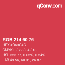 Color code: RGB 214 60 76 | qconv.com