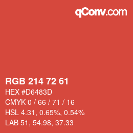 颜色代码: RGB 214 72 61 | qconv.com