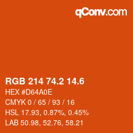 カラーコード: RGB 214 74.2 14.6 | qconv.com