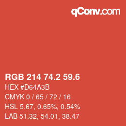 カラーコード: RGB 214 74.2 59.6 | qconv.com