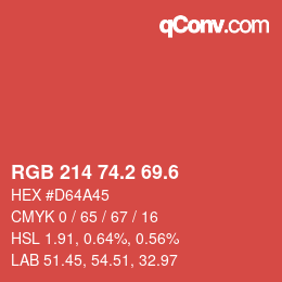 カラーコード: RGB 214 74.2 69.6 | qconv.com