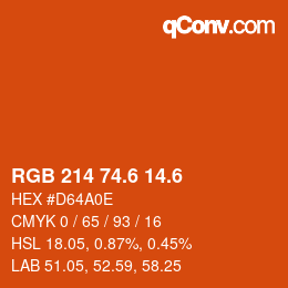 カラーコード: RGB 214 74.6 14.6 | qconv.com