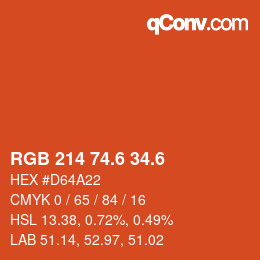カラーコード: RGB 214 74.6 34.6 | qconv.com