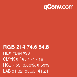 カラーコード: RGB 214 74.6 54.6 | qconv.com