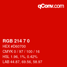 Color code: RGB 214 7 0 | qconv.com