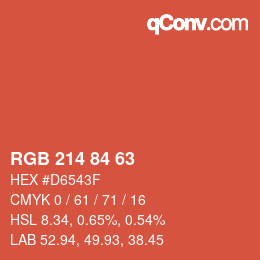 カラーコード: RGB 214 84 63 | qconv.com