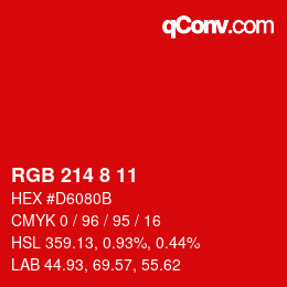 Color code: RGB 214 8 11 | qconv.com