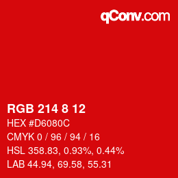 Farbcode: RGB 214 8 12 | qconv.com