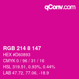 カラーコード: RGB 214 8 147 | qconv.com