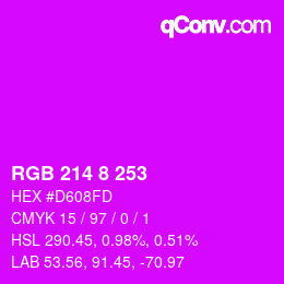 颜色代码: RGB 214 8 253 | qconv.com