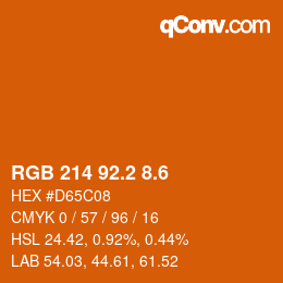 カラーコード: RGB 214 92.2 8.6 | qconv.com