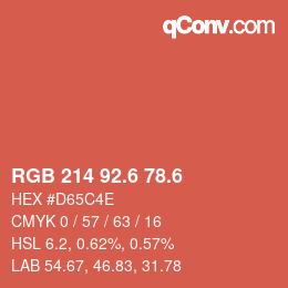 カラーコード: RGB 214 92.6 78.6 | qconv.com