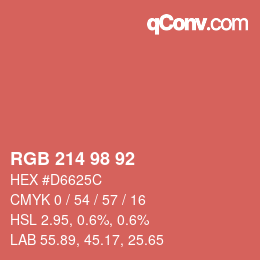 カラーコード: RGB 214 98 92 | qconv.com