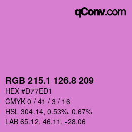 カラーコード: RGB 215.1 126.8 209 | qconv.com
