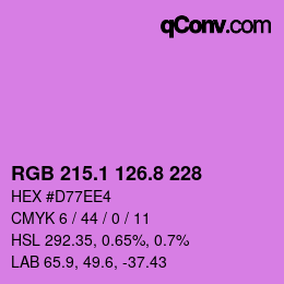 カラーコード: RGB 215.1 126.8 228 | qconv.com