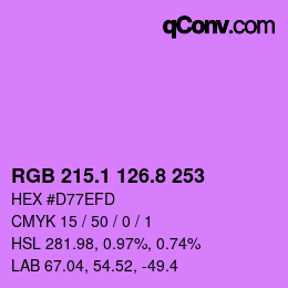 カラーコード: RGB 215.1 126.8 253 | qconv.com