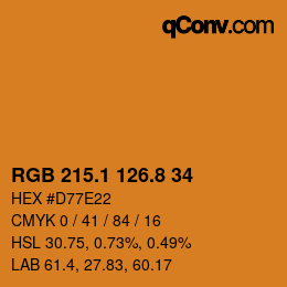 カラーコード: RGB 215.1 126.8 34 | qconv.com
