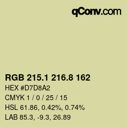 カラーコード: RGB 215.1 216.8 162 | qconv.com