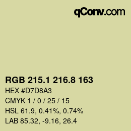 カラーコード: RGB 215.1 216.8 163 | qconv.com
