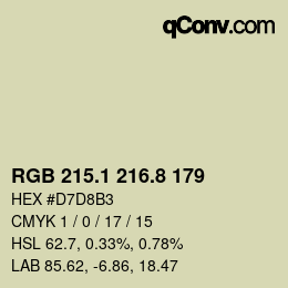 カラーコード: RGB 215.1 216.8 179 | qconv.com