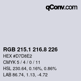カラーコード: RGB 215.1 216.8 226 | qconv.com