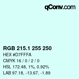 Color code: RGB 215.1 255 250 | qconv.com