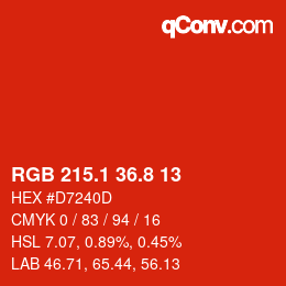 カラーコード: RGB 215.1 36.8 13 | qconv.com