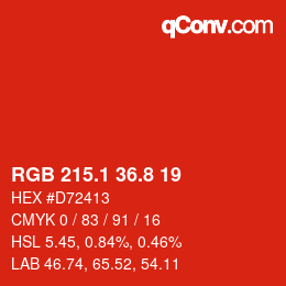 カラーコード: RGB 215.1 36.8 19 | qconv.com