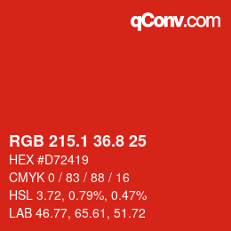 カラーコード: RGB 215.1 36.8 25 | qconv.com