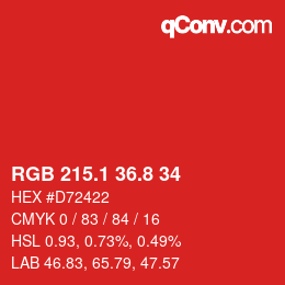 カラーコード: RGB 215.1 36.8 34 | qconv.com